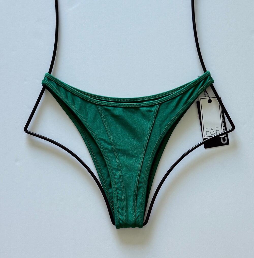 FAE Swim Hailey Bottom Forest Green High Cut Bikini Sz L 8-10 NWT